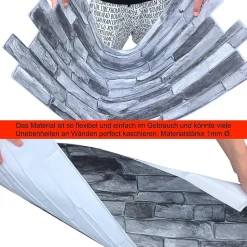 4 m² 10 panneaux PVC 3D effet pierre muraux & de plafond, revêtement imitation carrelage Grey Stone