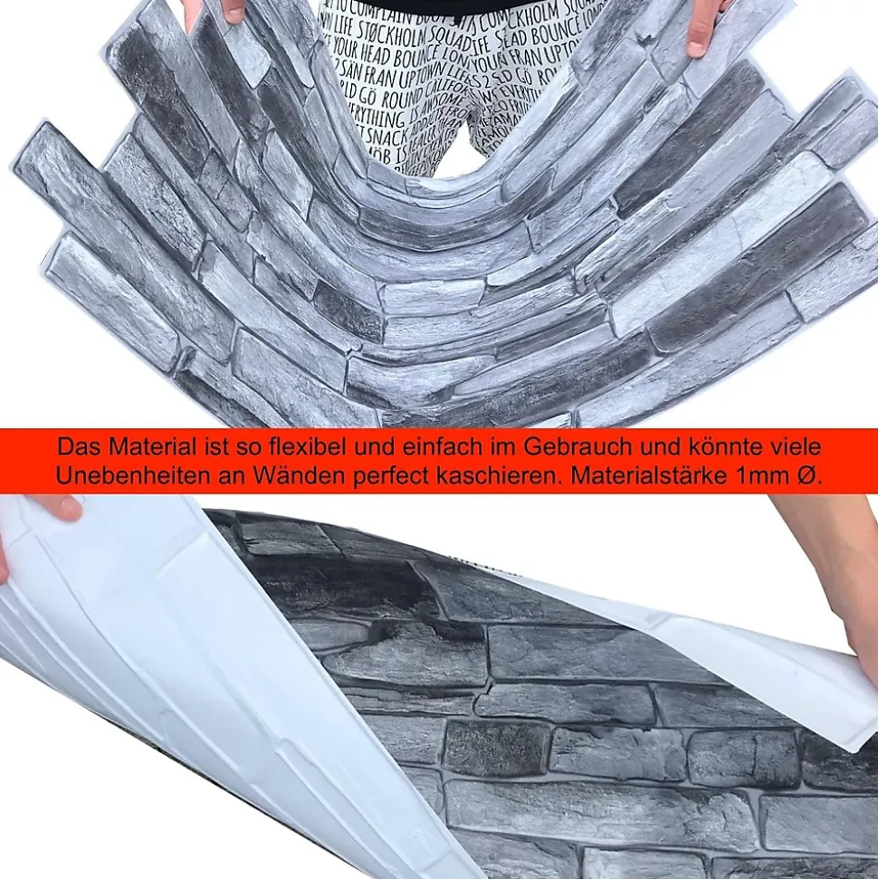 4 m² 10 panneaux PVC 3D effet pierre muraux & de plafond, revêtement imitation carrelage Grey Stone