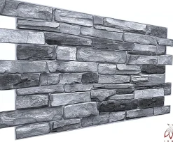 4 m² 10 panneaux PVC 3D effet pierre muraux & de plafond, revêtement imitation carrelage Grey Stone