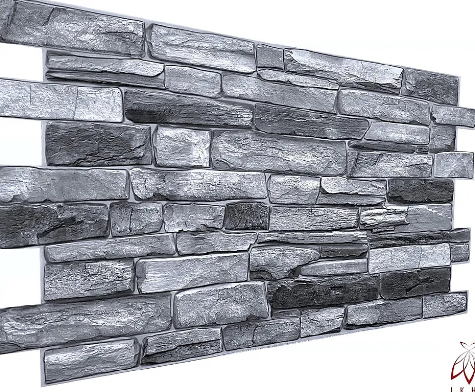 4 m² 10 panneaux PVC 3D effet pierre muraux & de plafond, revêtement imitation carrelage Grey Stone