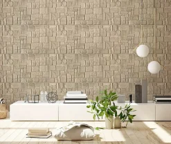 4 m² 10 panneaux PVC 3D effet pierre muraux & de plafond, revêtement imitation carrelage Beige Stone