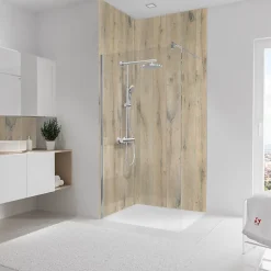 2 panneaux muraux de salle de bains l.100 x H.255 cm, effet chêne vieilli, Schulte DecoDesign