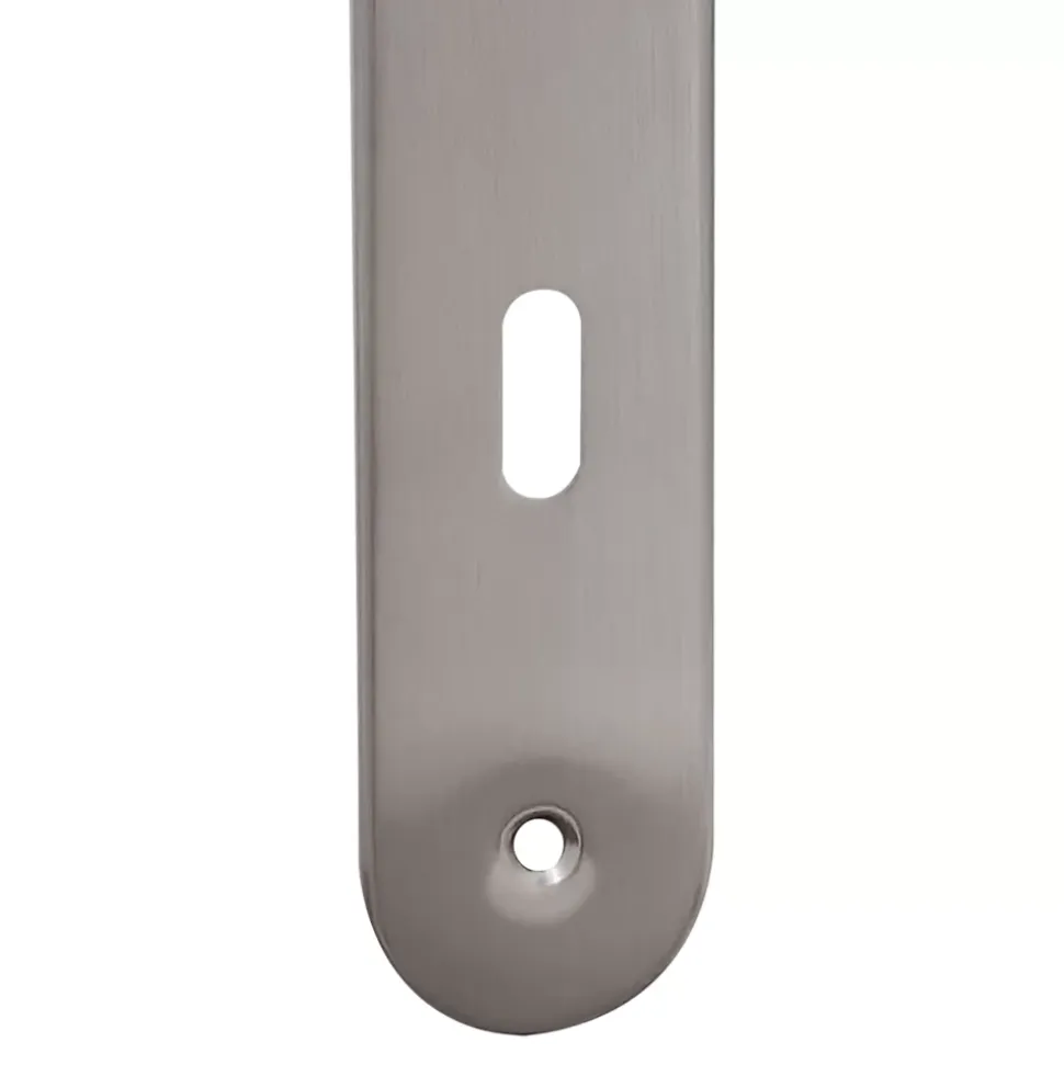 2 poignées de porte sur plaque rond avec serrure Amga, entraxe 195mm, coloris gris satiné