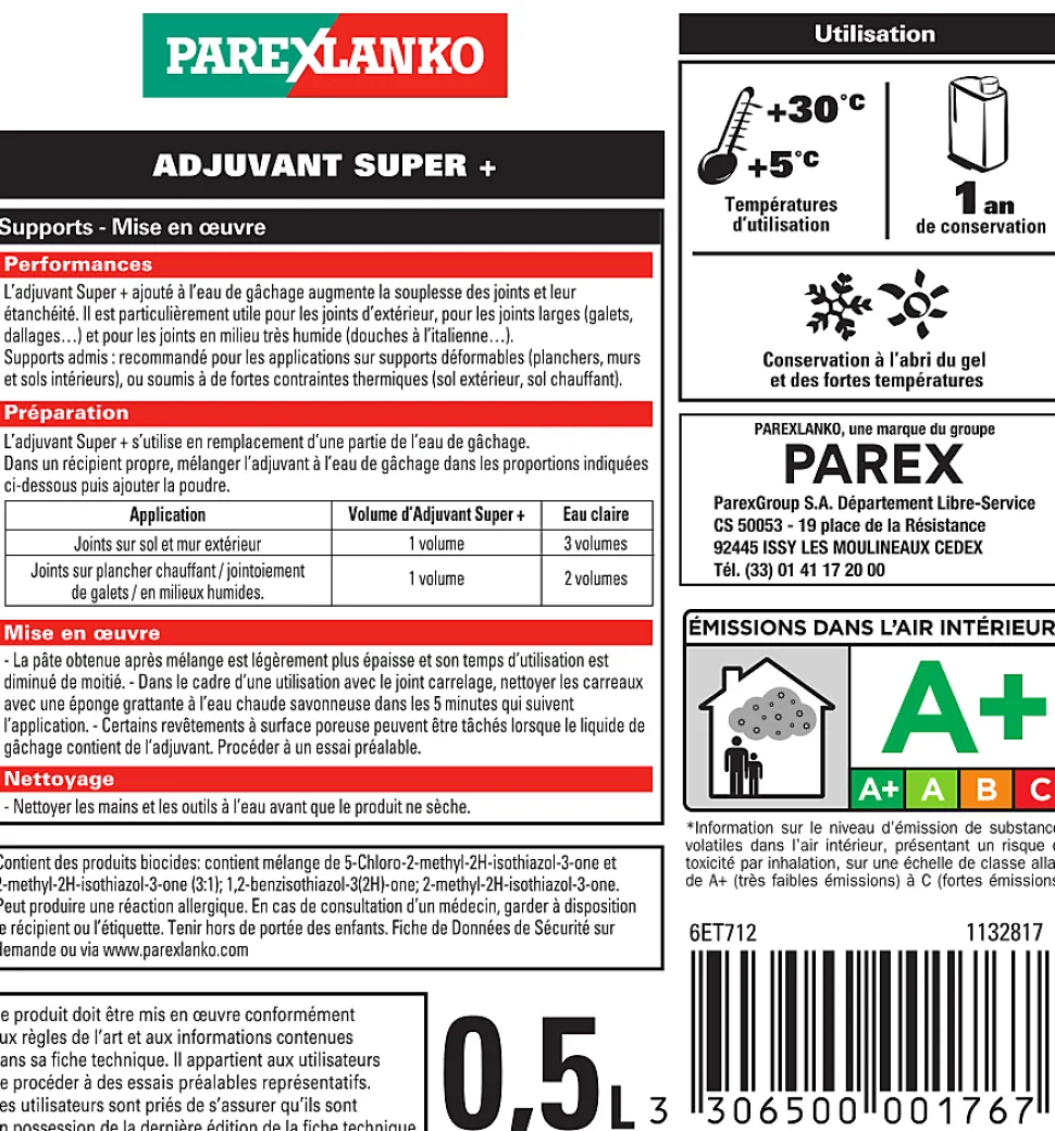Adjuvant joint carrelage Parexlanko Super+ 0,5L