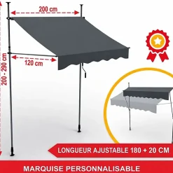 Auvent pour balcon et terasse 200x120cm rétractable avec manivelle réglable en hauteur