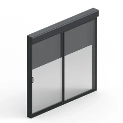 Baie coulissante alu gris avec volet roulant électrique intégré motorisation Somfy l.240 x H.200 cm Uw=2