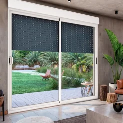 Baie coulissante en aluminium bicolore avec volet roulant électrique intégré motorisation SOMFY l.240 x H.200 cm Uw=2