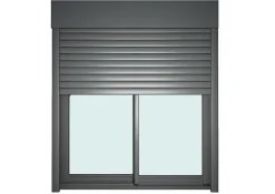 Baie vitrée coulissante alu + volet roulant électrique Goodhome gris - l.180 x h.215 cm - Uw 1,7