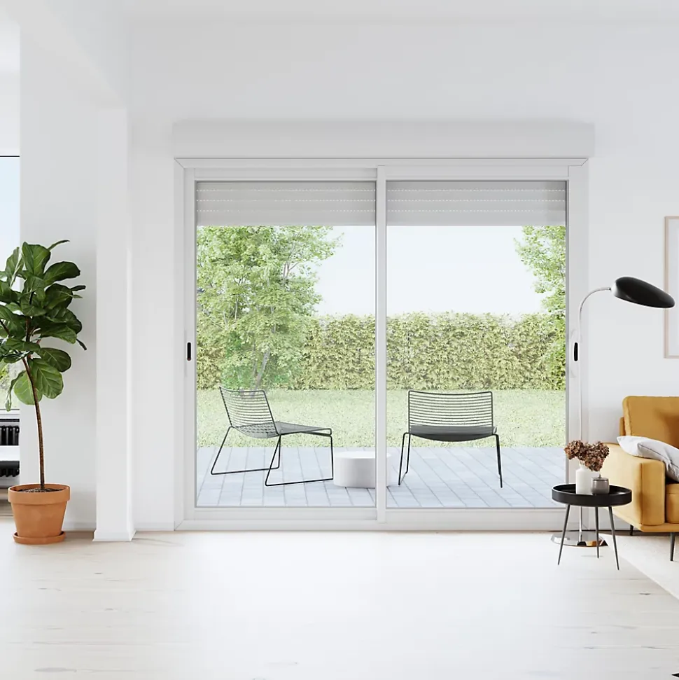 Baie vitrée coulissante alu + volet roulant motorisé Goodhome blanc - l.240 x h.215 cm - Uw 1,7