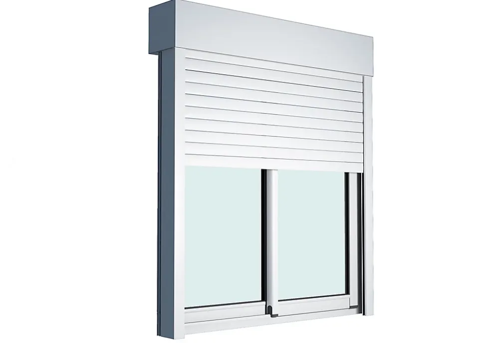 Baie vitrée coulissante alu + volet roulant motorisé Goodhome blanc - l.240 x h.200 cm - Uw 1,7