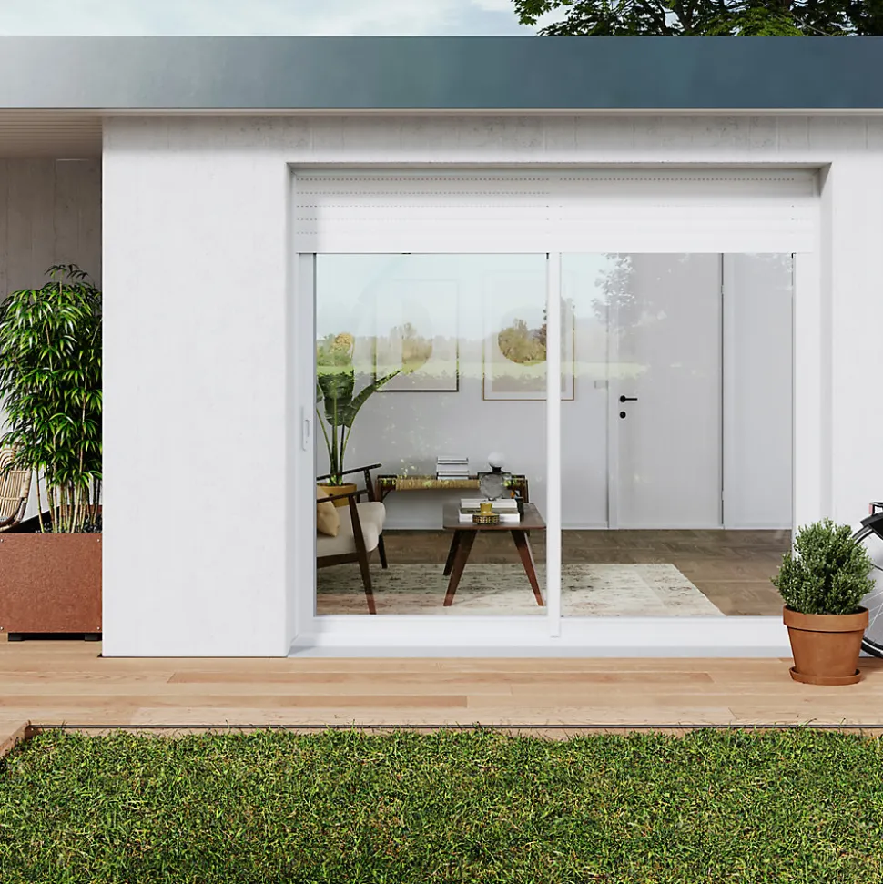 Baie vitrée coulissante alu + volet roulant motorisé Goodhome blanc - l.240 x h.200 cm - Uw 1,7