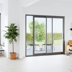 Baie vitrée coulissante alu GoodHome gris - l.240 x h.200 cm - Uw 1,7