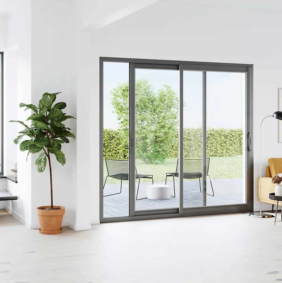 Baie vitrée coulissante alu GoodHome gris - l.240 x h.200 cm - Uw 1,7