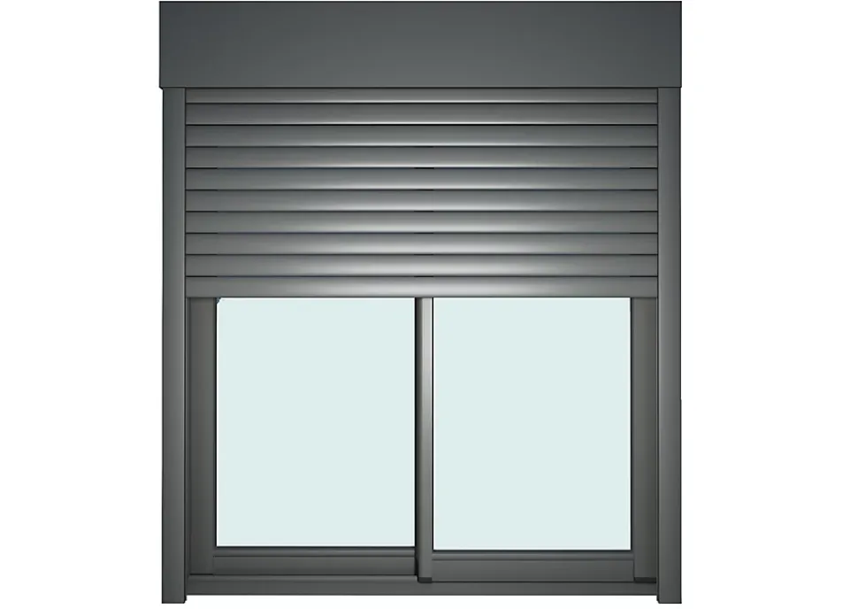 Baie vitrée coulissante alu + volet roulant électrique Goodhome gris - l.240 x h.215 cm - Uw 1,7