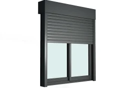Baie vitrée coulissante alu + volet roulant électrique Goodhome gris - l.240 x h.215 cm - Uw 1,7