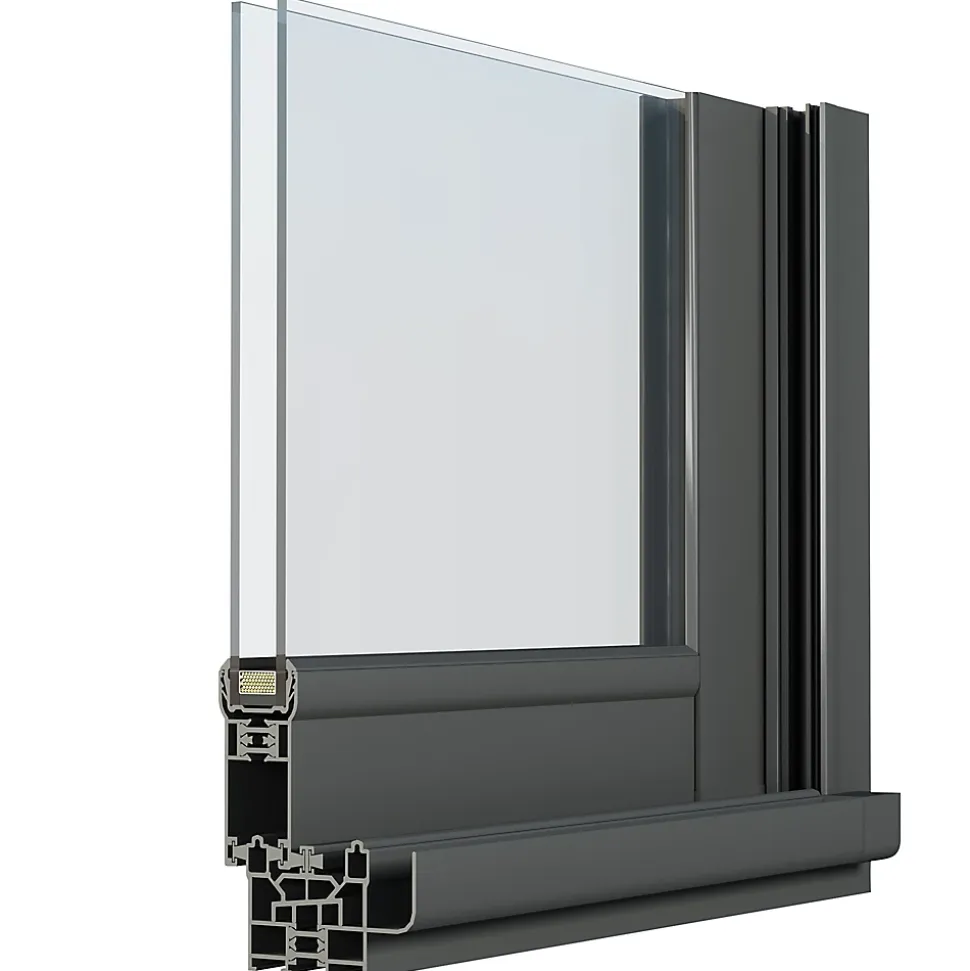 Baie vitrée coulissante alu + volet roulant électrique Goodhome gris - l.240 x h.215 cm - Uw 1,7