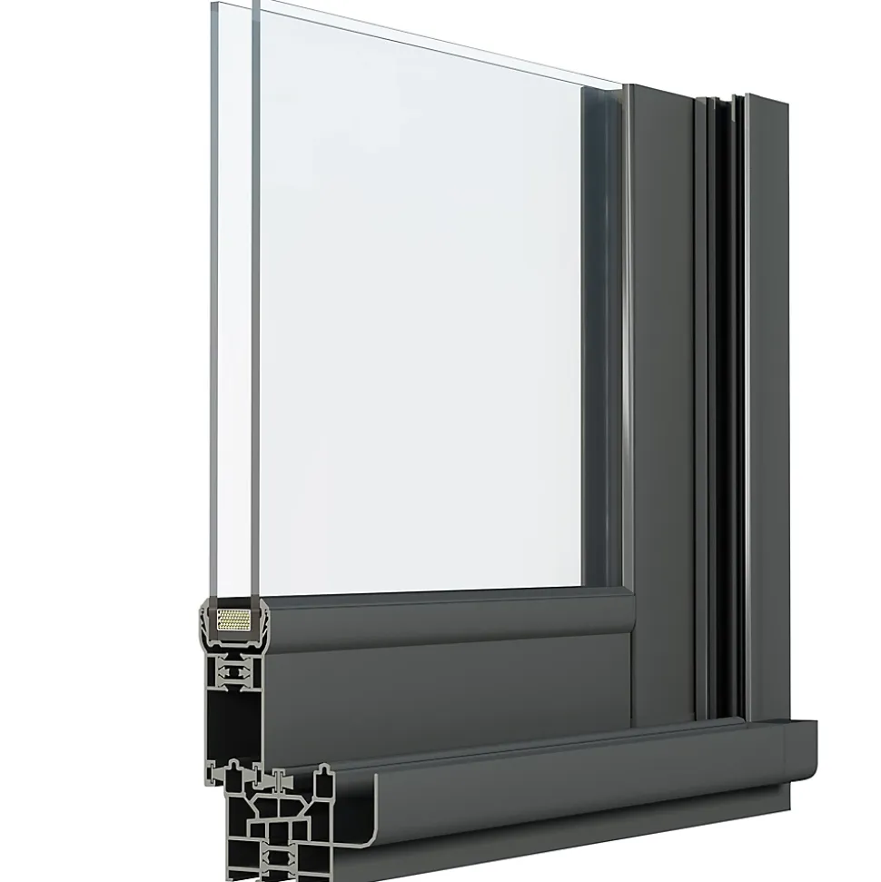 Baie vitrée coulissante alu + volet roulant électrique Goodhome gris - l.240 x h.215 cm - Uw 1,7