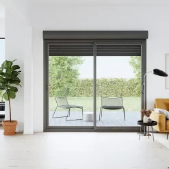 Baie vitrée coulissante alu + volet roulant motorisé Goodhome gris - l.240 x h.215 cm - Uw 1,7