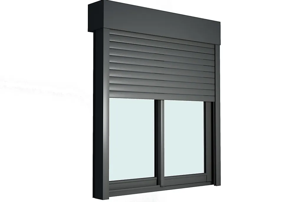 Baie vitrée coulissante alu + volet roulant motorisé Goodhome gris - l.180 x h.215 cm - Uw 1,7