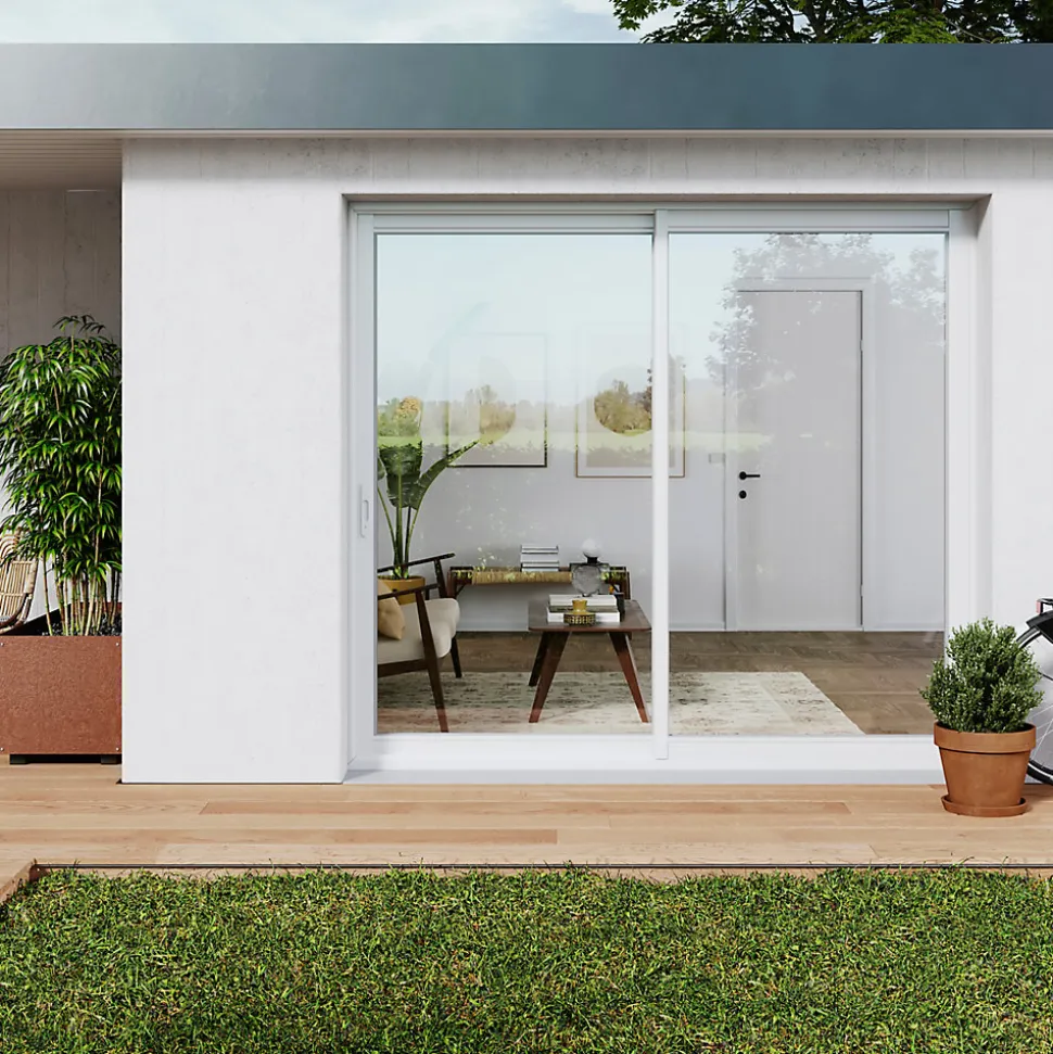 Baie vitrée coulissante alu GoodHome blanc - l.240 x h.215 cm - Uw 1,7
