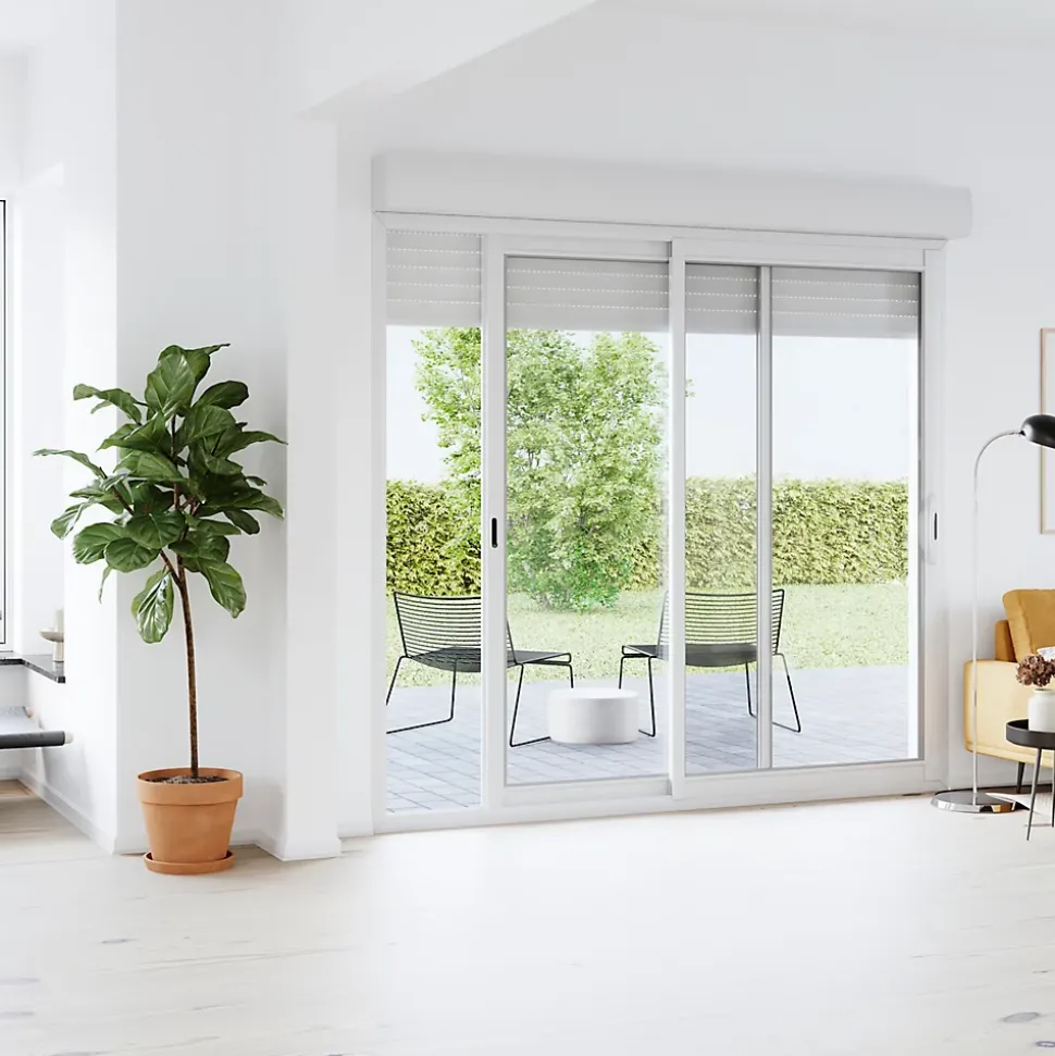 Baie vitrée coulissante alu + volet roulant motorisé Goodhome blanc - l.180 x h.215 cm - Uw 1,7