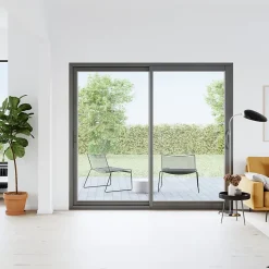 Baie vitrée coulissante alu GoodHome gris - l.180 x h.215 cm - Uw 1,7