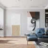 Bloc Porte Atelier H. 204 X 83 X 3 cm cadre en aluminium blanc et verre Depoli blanc chêne terra Droit