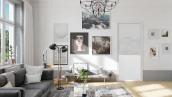 Bloc Porte Contemporain H. 204 X 73 X 3 cm cadre en aluminium blanc et verre Depoli blanc Poussant Gauche