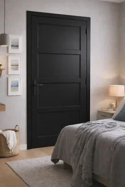 Bloc Porte Telia Noir 4 Panneaux H204 X L83 Côte Tableau P.gauche,poignee Gd Menuiseries