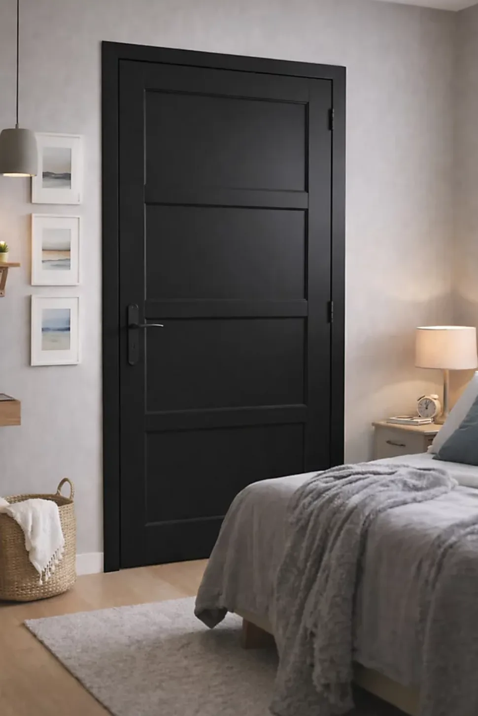 Bloc Porte Telia Noir 4 Panneaux H204 X L83 Côte Tableau P.gauche,poignee Gd Menuiseries