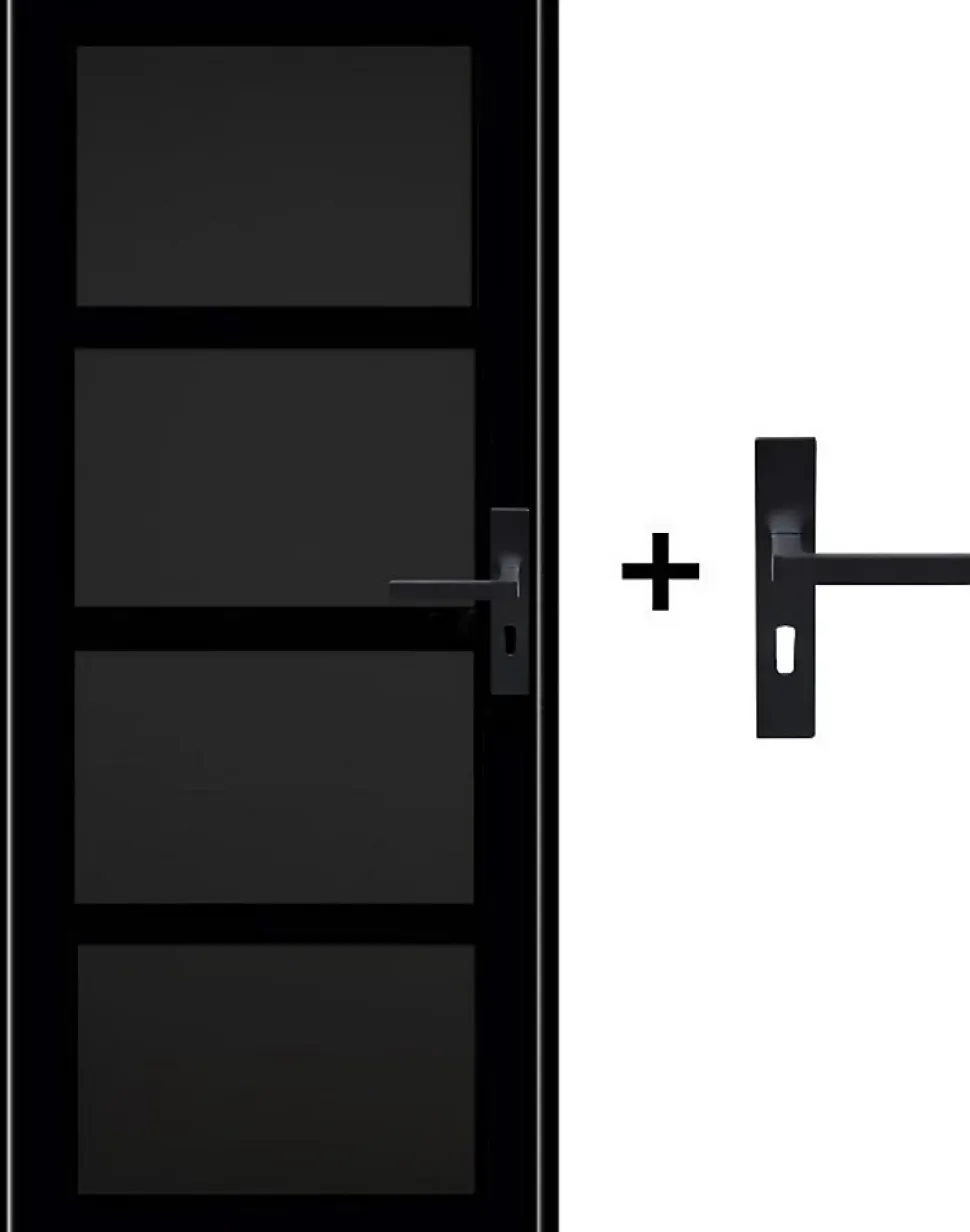 Bloc Porte Telia Noir 4 Panneaux H204 X L83 Côte Tableau P.gauche,poignee Gd Menuiseries