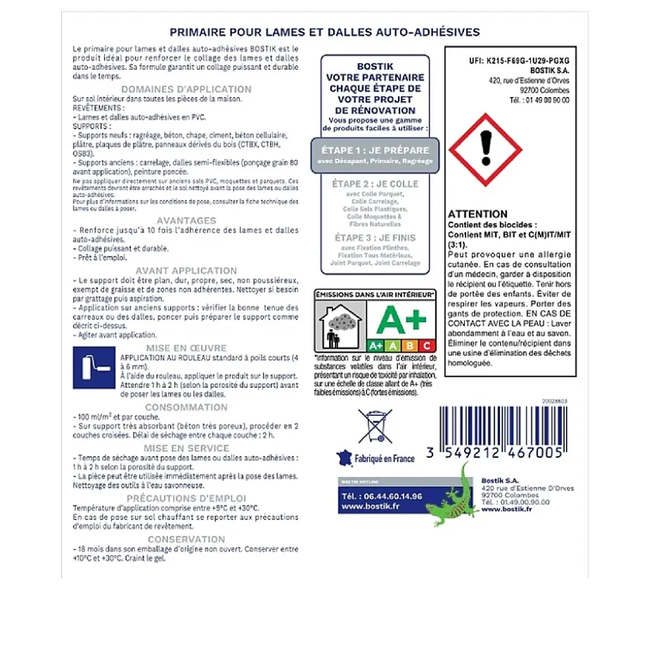Bostik Primaire pour Lames et Dalles Auto-Adhésives 2 L