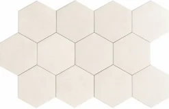 Carreau Hexagonal Effet Ciment. Grès Cérame Sol et Mur. Custom Ivoire 14x16cm