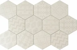 Carreau Hexagonal Effet Ciment. Grès Cérame Sol et Mur. Décor Custom Ivoire 14x16cm