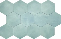 Carreau Hexagonal en Grès Cérame Effet Ciment. Série Denia Ciel 14x16 cm