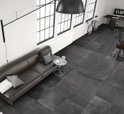 Carrelage Effet Béton 80x80 Unika Carbon Noir Rectifié - Paquet de 1,28 m2