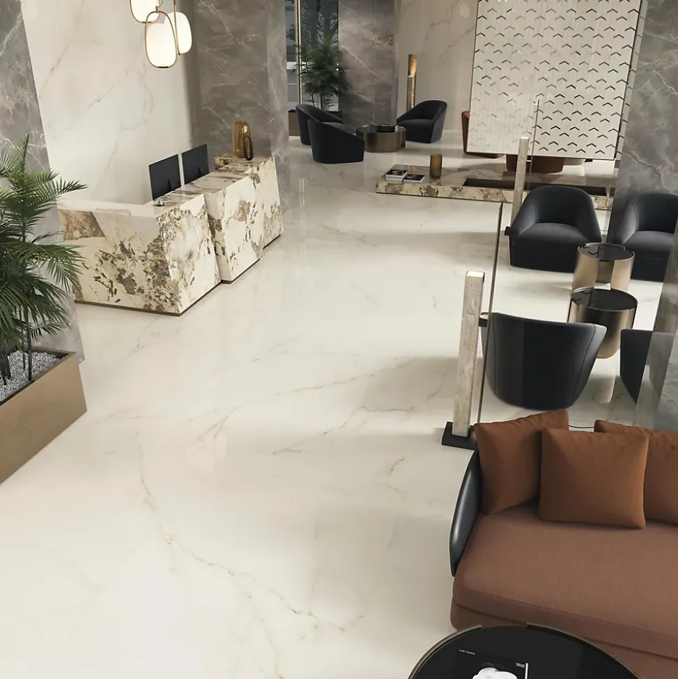Carrelage effet Marbre Blanc Calacatta Divino 278x120x0,6 cm Brillant Montira - Mur intérieur (vendu par carton de 3,336 m²) - RO'
