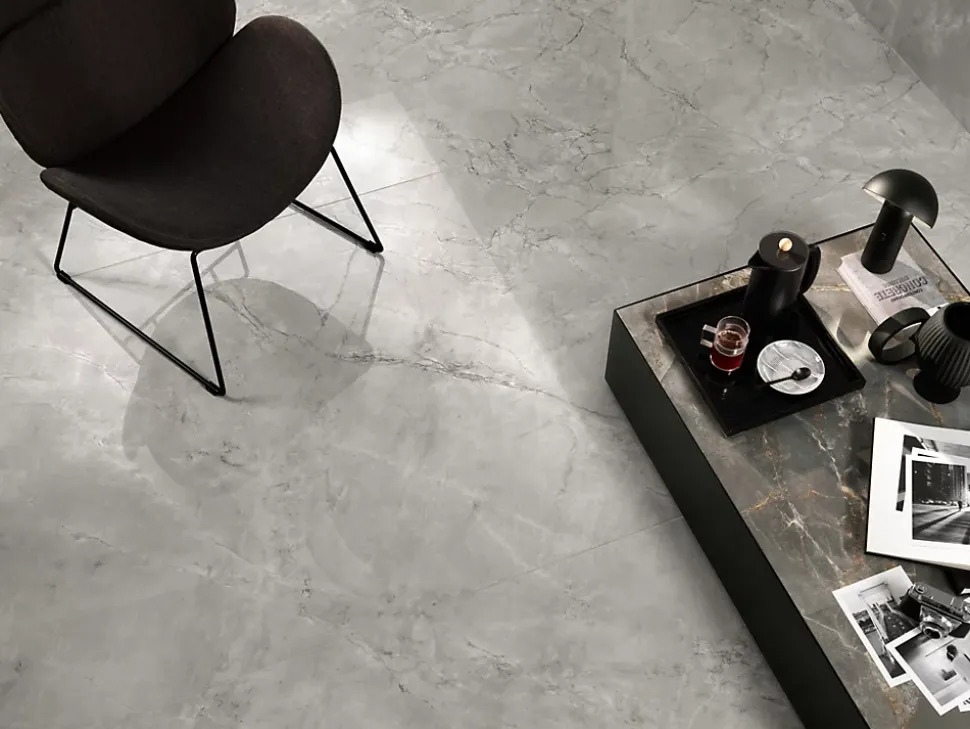 Carrelage effet Marbre Gris Mist 278x120x0,6 cm Brillant Montira - Mur intérieur (vendu par carton de 3,336 m²) - RO'MA CARRELAGE