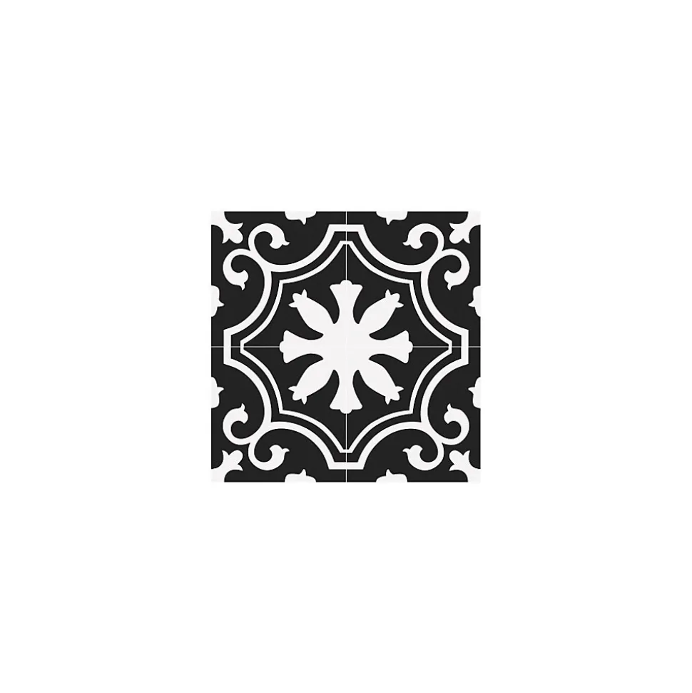 Carrelage grès cérame effet carreau ciment Valencia Night 25x25 cm Noir et Blanc - Mat - boîte de 1.13 m2