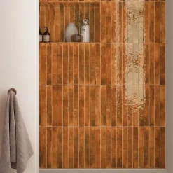 Carrelage Mur Intérieur Format allongé Orange Brillant. Bali Ginger 5x40 cm