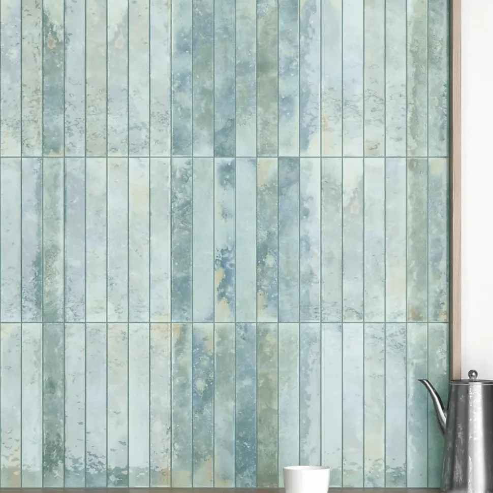Carrelage Mur Intérieur Format allongé Bleu Brillant. Bali Aqua 5x40 cm