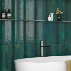 Carrelage Mur Intérieur Format allongé Bleu Brillant. Bali Hesper 5x40 cm