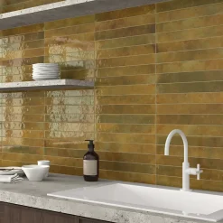 Carrelage Mur Intérieur Format allongé Beige Détonifié Brillant. Bali Moss 5x40 cm