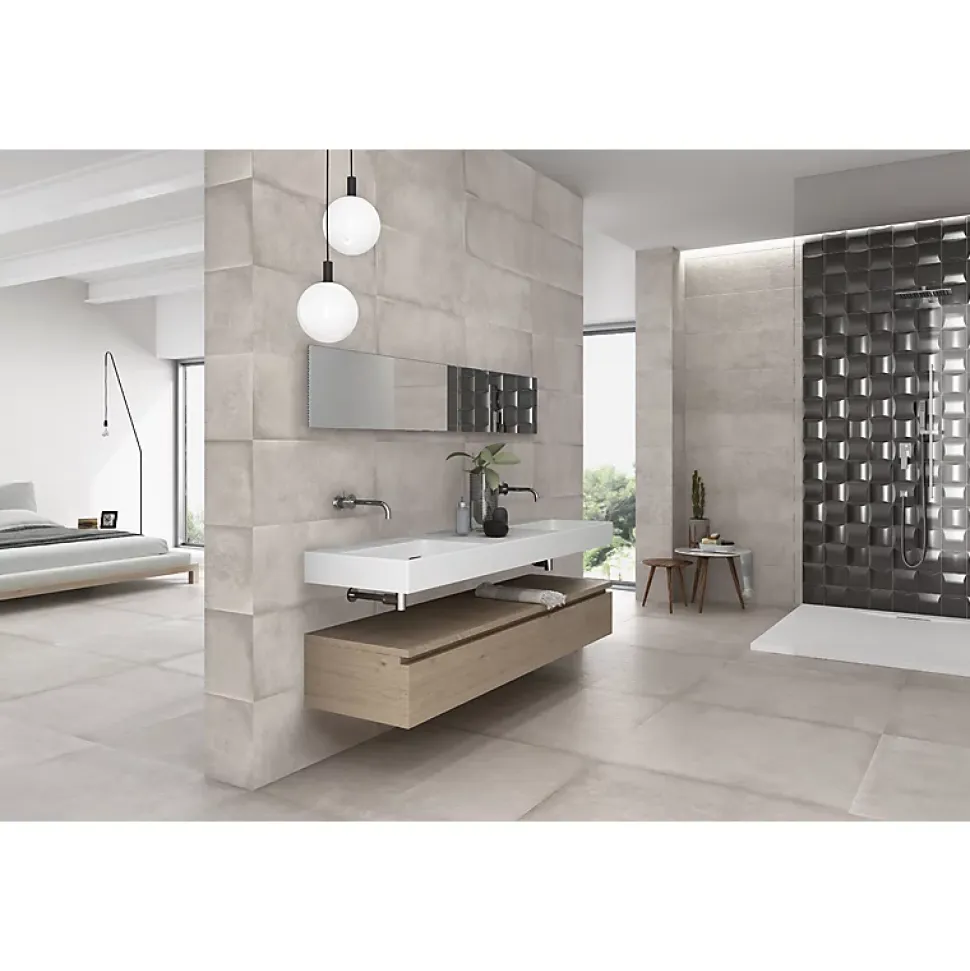 Carrelage mur moderne gris 25x75 cm MATERIKA GREY WALL -25x75cm