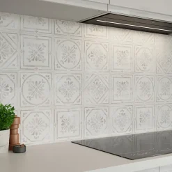 Carrelage mural interieur effet carreau de ciment blanc et béton L.20 x l.20 cm x ép.8,2 mm, Koney