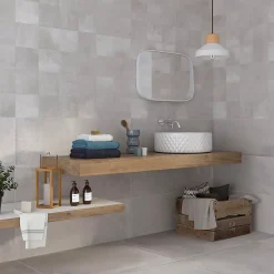 Carrelage mural intérieur effet béton gris décor carrés texturés L.90 x l.30 cm x ép.8 mm, Pavlos