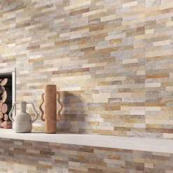 Carrelage mural intérieur effet pierre beige décor quartzite 3D L.60 x l.30 cm x ép.8,2 mm, Quartz 3D