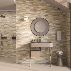 Carrelage mural intérieur effet pierre beige décor quartzite 3D L.60 x l.30 cm x ép.8,2 mm, Quartz 3D