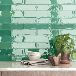 Carrelage mural intérieur/exterieur. Grès cérame Zellige Green 7x28cm