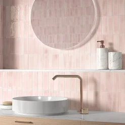 Carrelage Mural Mini Metro 5x15cm Premium. Beret Rose Brillant